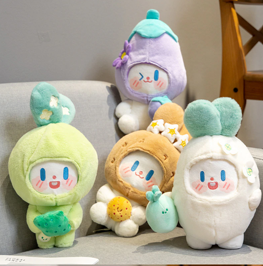 Cute Vegetable Rabbit Plush Toys 18-21cm (Potato/Broccoli/Eggplant/Tomato/White Radish)