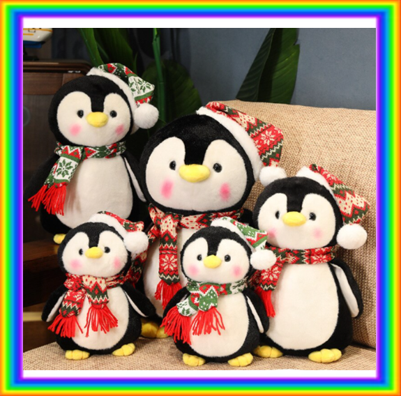 Cute Penguin With Christmas Hat Plush Toys 25/35/45cm - Green/Red