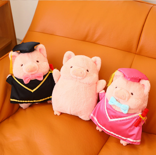 Cute Pig Graduation Plush Toys 30cm - Pink/Black