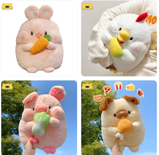 Cute Animal (Dog/Rabbit/Pig/Chicken) With Food Plush Toys 25/30cm - 5 Styles