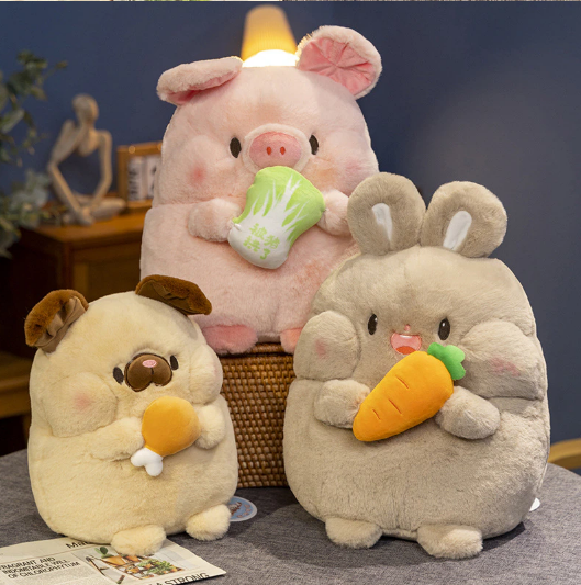 Cute Animal (Dog/Rabbit/Pig/Chicken) With Food Plush Toys 25/30cm - 5 Styles