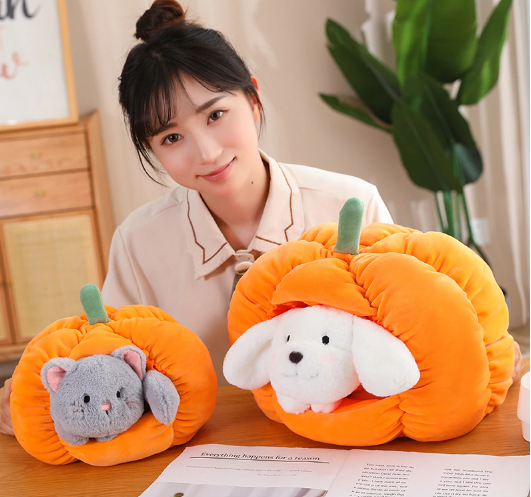 Cat/Dog In Pumpkin Plush Toys 20cm/30cm