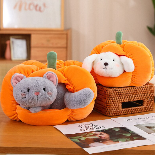 Cat/Dog In Pumpkin Plush Toys 20cm/30cm