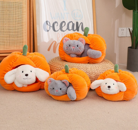 Cat/Dog In Pumpkin Plush Toys 20cm/30cm