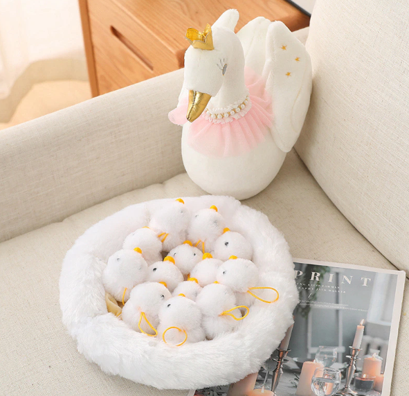 Bird(Swan/Chicken) Mother With 10 Babies and Nest Sets) Plush Toys - 2 Styles