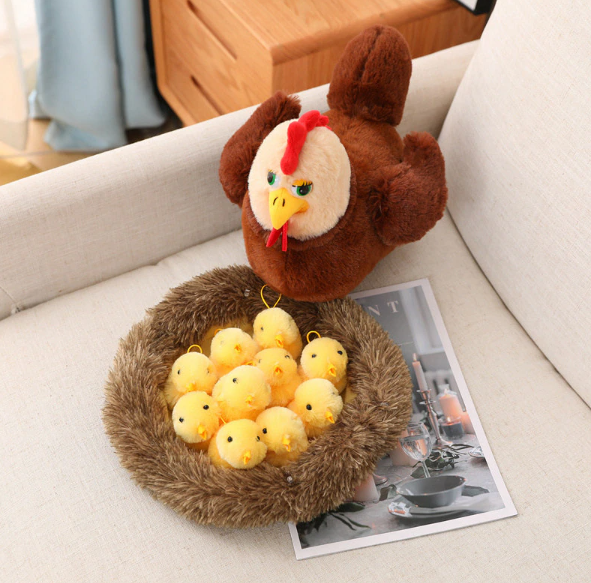 Bird(Swan/Chicken) Mother With 10 Babies and Nest Sets) Plush Toys - 2 Styles