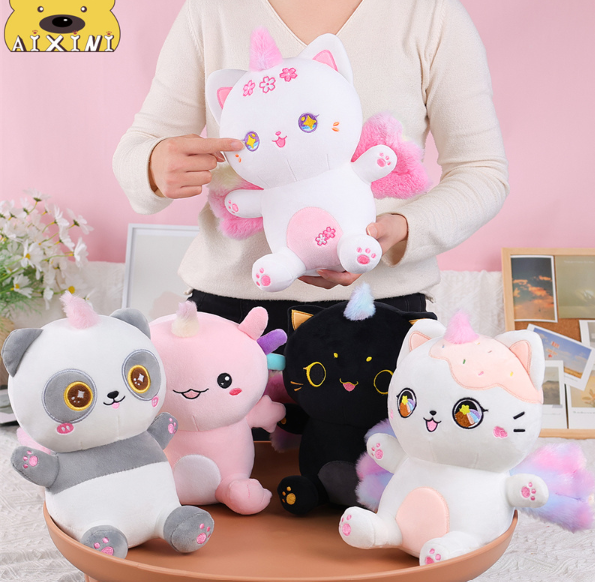 Animal ( Panda/Cat/Axolotl) With Rainbow Wing Plush Toys 25cm - 5 Styles