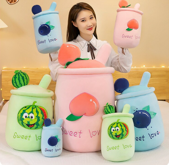 Fruit Milk Tea Plush Toys 24cm/35cm/50cm/70cm - Blue/Pink/Green