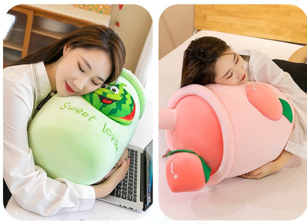 Fruit Milk Tea Plush Toys 24cm/35cm/50cm/70cm - Blue/Pink/Green