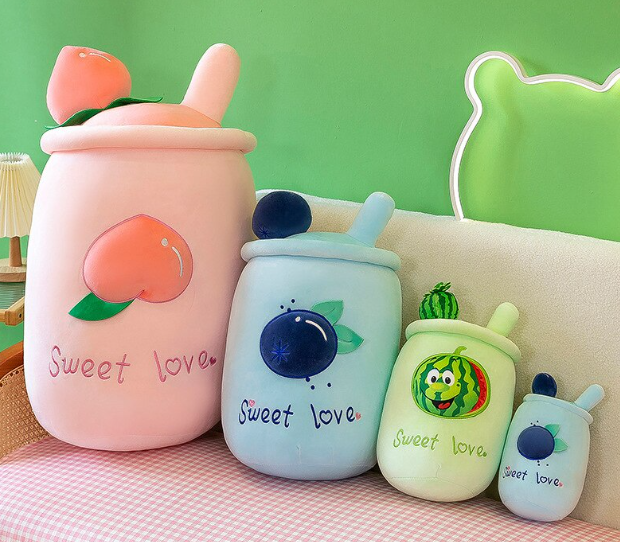 Fruit Milk Tea Plush Toys 24cm/35cm/50cm/70cm - Blue/Pink/Green