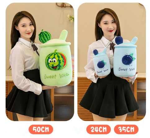 Fruit Milk Tea Plush Toys 24cm/35cm/50cm/70cm - Blue/Pink/Green