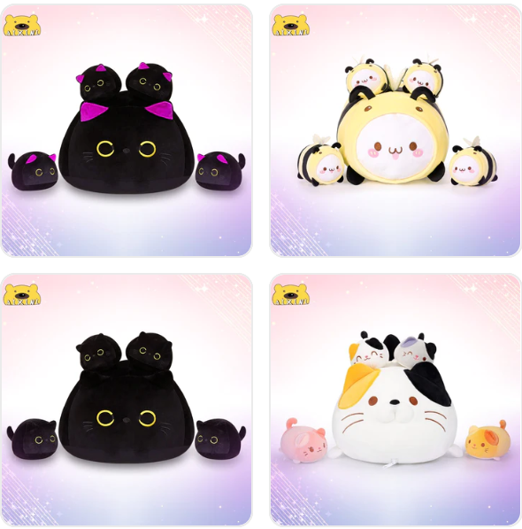 Cat/Bee/Panda Mother With 4 Babies Plush Toys - 5 Choices