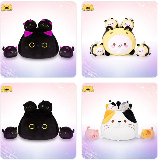 Cat/Bee/Panda Mother With 4 Babies Plush Toys - 5 Choices