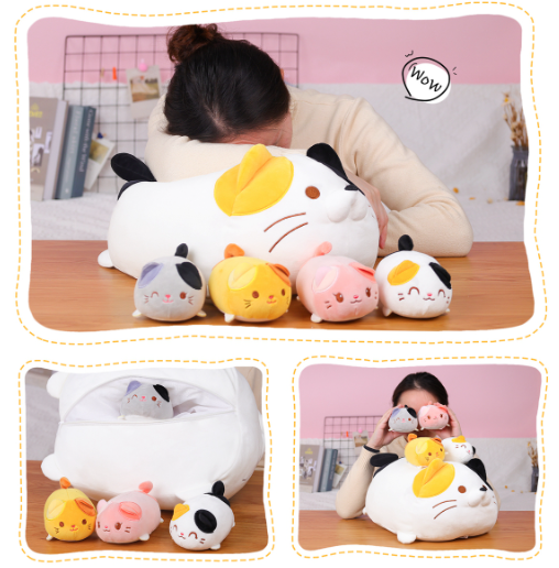 Cat/Bee/Panda Mother With 4 Babies Plush Toys - 5 Choices