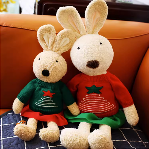 Rabbit With Christmas Tree Sweater Plush Toys 30/45/60cm - White/Brown