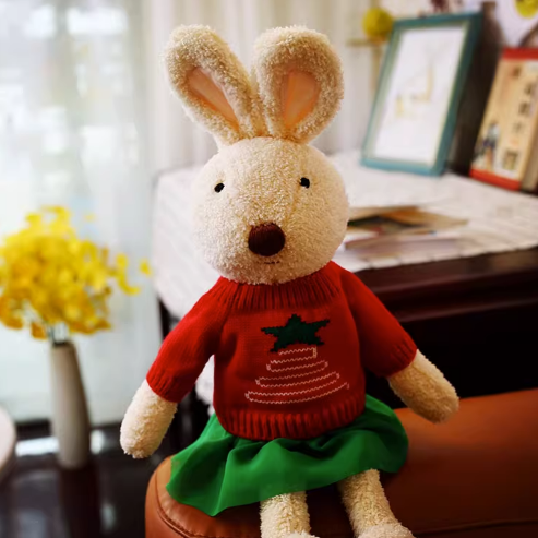 Rabbit With Christmas Tree Sweater Plush Toys 30/45/60cm - White/Brown