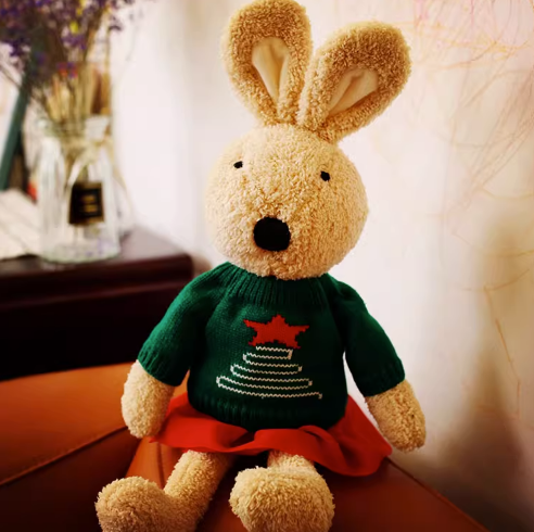 Rabbit With Christmas Tree Sweater Plush Toys 30/45/60cm - White/Brown