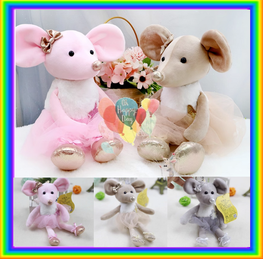 Cute Mouse With Tutu Dress Plush Toys 39cm /Plush Keychains 18cm -Brown/Grey/Pink