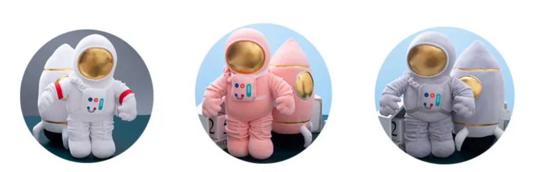 Space Series (Astronaut/Rocket) Plush Toys 33/60cm - Grey/White/Pink