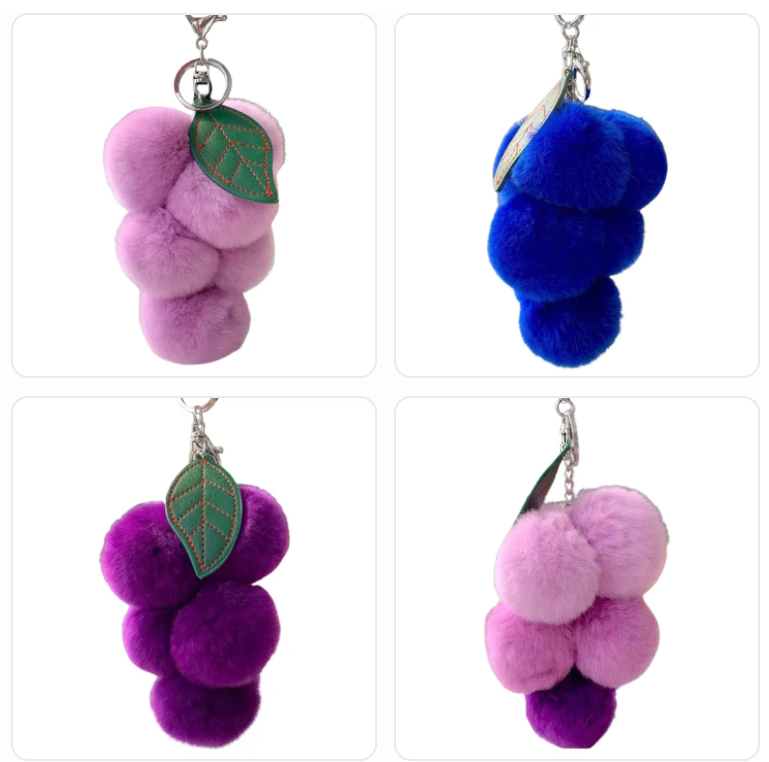 Pom Pom Grape  Keychains 14cm - Purple/Blue/Pink (7 Styles)