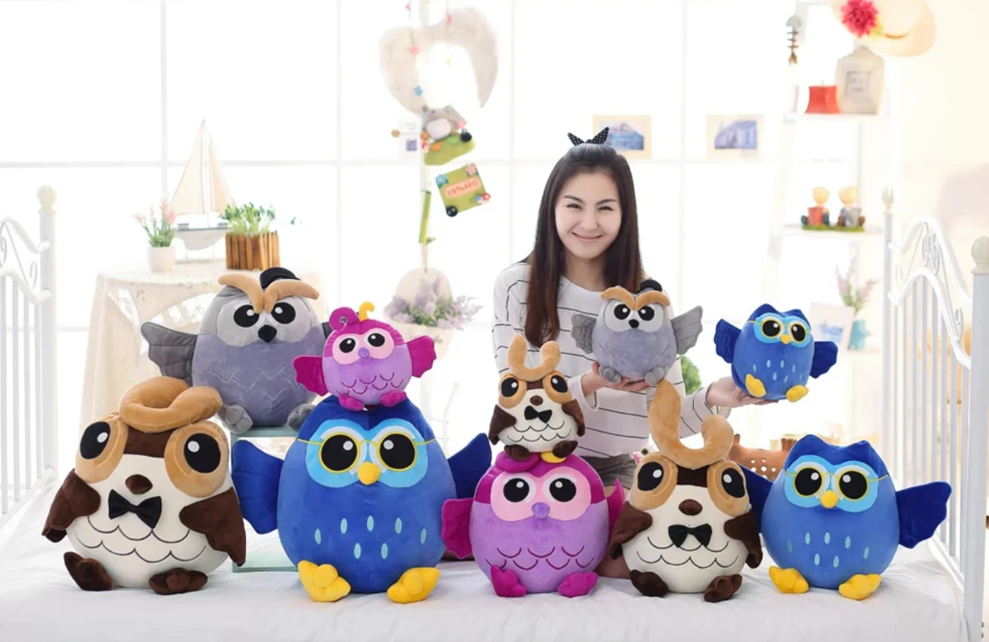 Cute Bird (Owl) Plush Toys 25/38/55cm - Blue/Brown/Pink/Grey (4 Styles)