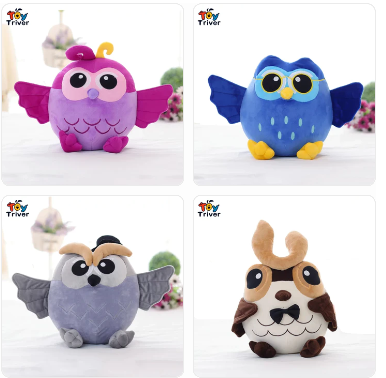 Cute Bird (Owl) Plush Toys 25/38/55cm - Blue/Brown/Pink/Grey (4 Styles)