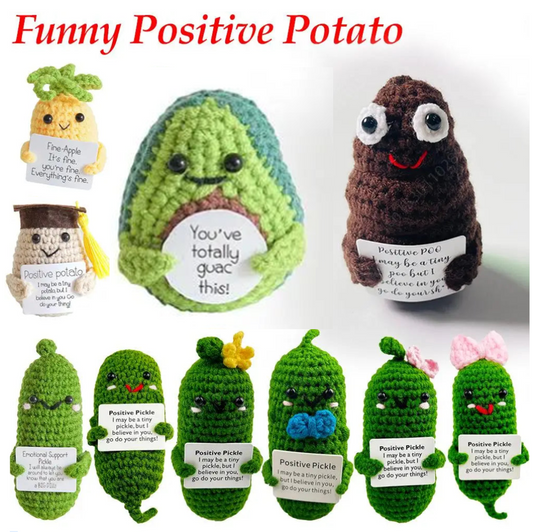 Handmade Knitted Pickle/Pineapple/ Avocado/Potato With Positive Message - 11 Styles