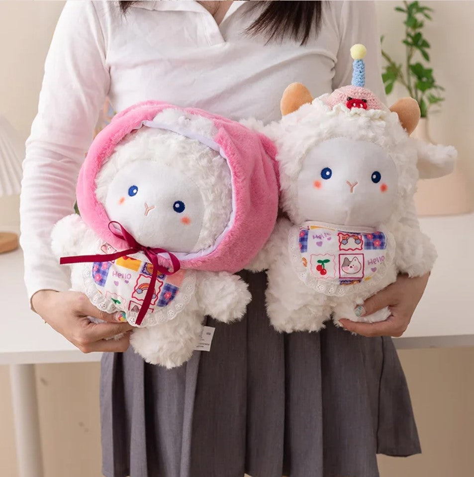 Cute White Sheep With/Without Hat And Bib Plush Toys 30cm