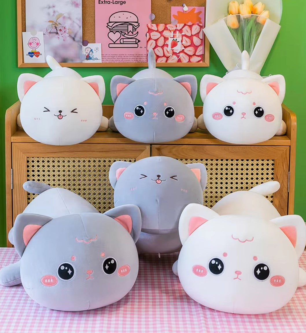 Cute Lying White/Grey Cat Plush Toys 40/50/70/90cm - 4 Styles