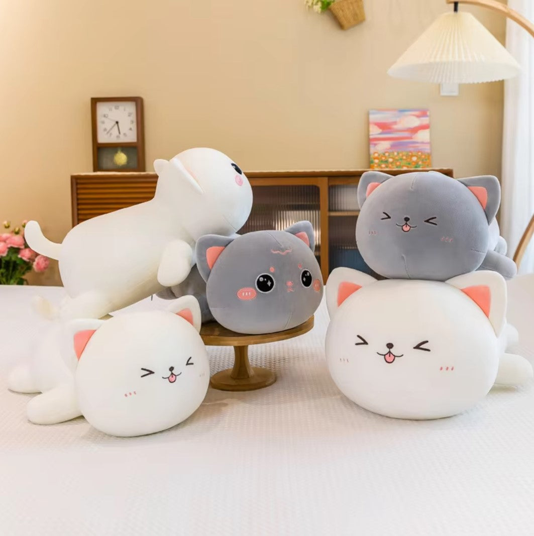 Cute Lying White/Grey Cat Plush Toys 40/50/70/90cm - 4 Styles