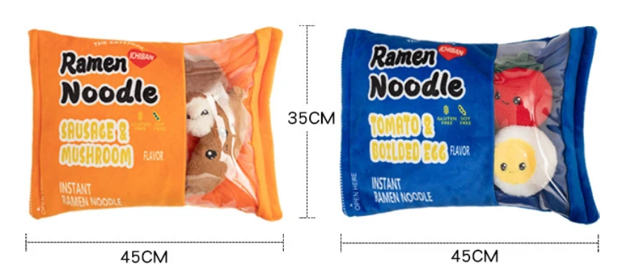 Ramen and Noodle Bag With 6 pieces of Minis Plush Toys 45x35cm - Blue/Orange