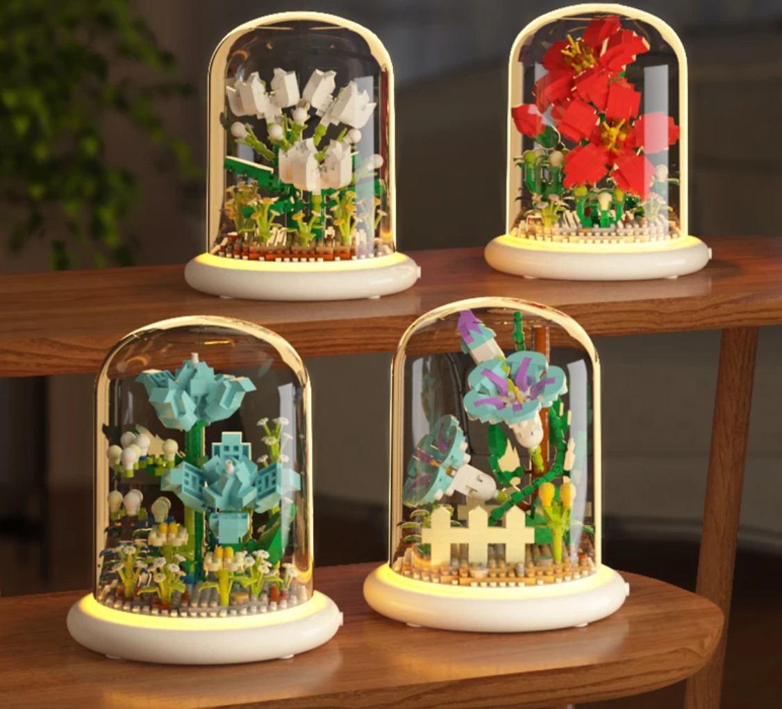 Flower Bouquet With Clear Display And Light Set Mini Building Blocks - 10 Styles