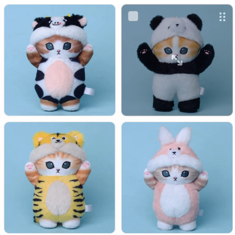 Mofusand Cat With Animal(Bear/Panda/Rabbit/Tiger/Cow/Dog) Dress Up Or Raincoat with Umbrella Plush Keychains - 7 styles