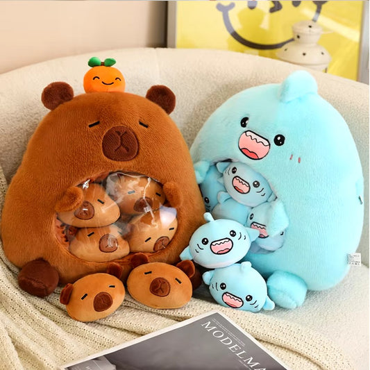 A Bag of 6 pcs Capybara/Shark Mini Plushies Pillow Plush Toys 35cm