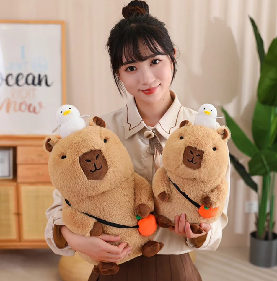 Cute Capybara With Bird/Fruit Plush Toys 20/30/40cm