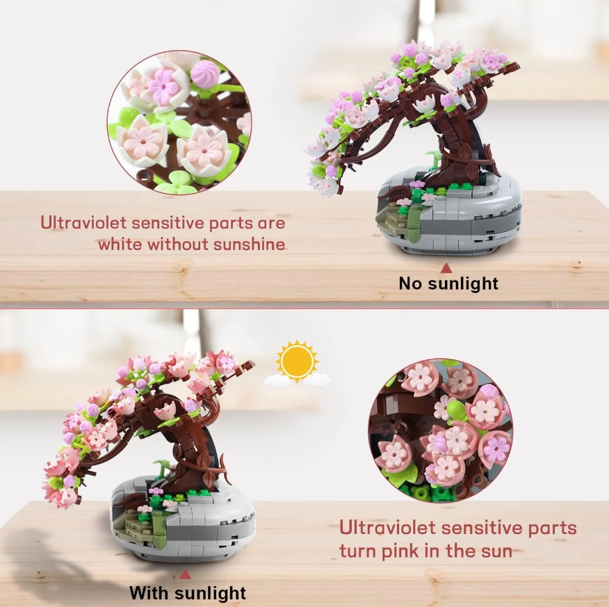 Tree With Flowers (Cherry Blossom) / Succulents In Bonsai Style Mini Building Blocks - 2 Styles