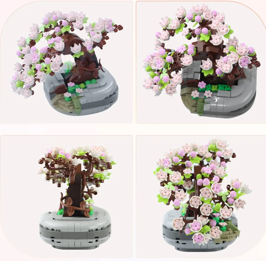 Tree With Flowers (Cherry Blossom) / Succulents In Bonsai Style Mini Building Blocks - 2 Styles