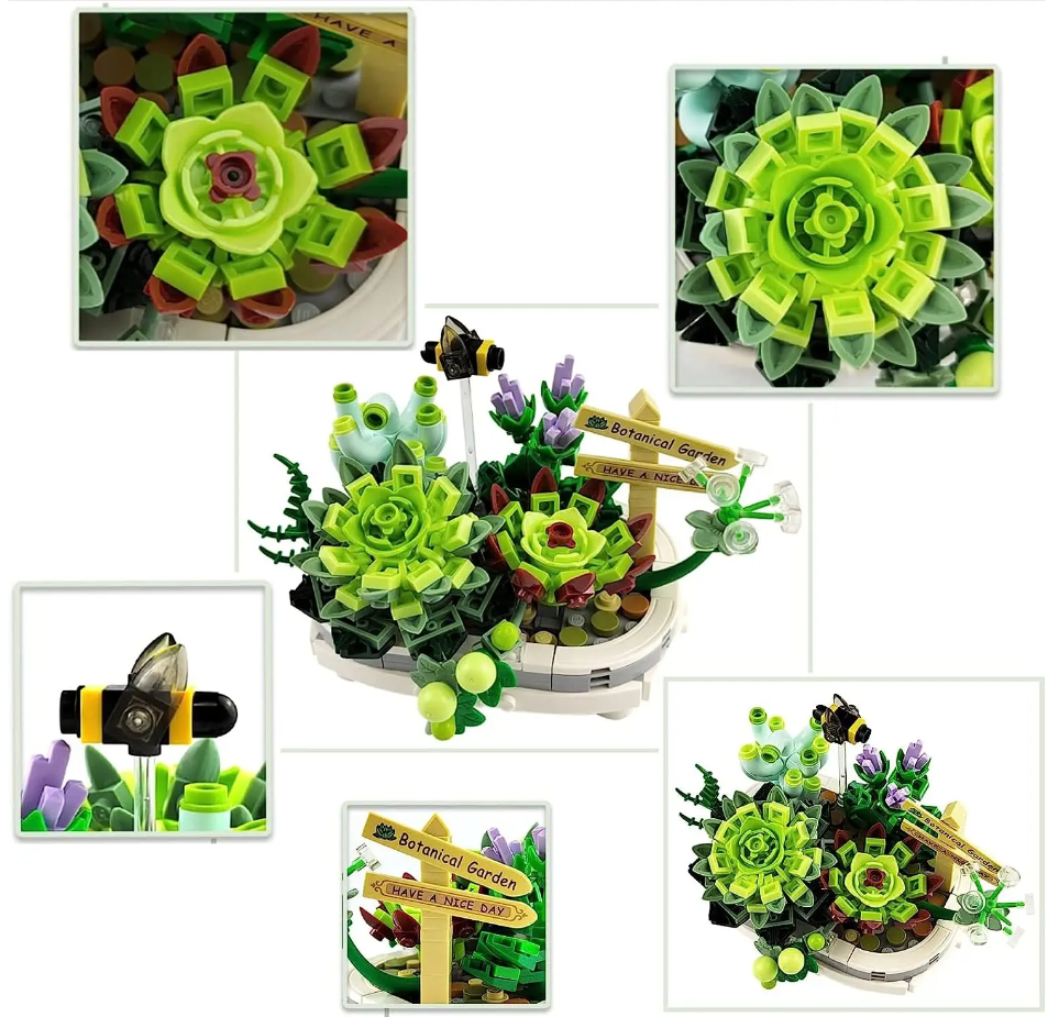 Tree With Flowers (Cherry Blossom) / Succulents In Bonsai Style Mini Building Blocks - 2 Styles