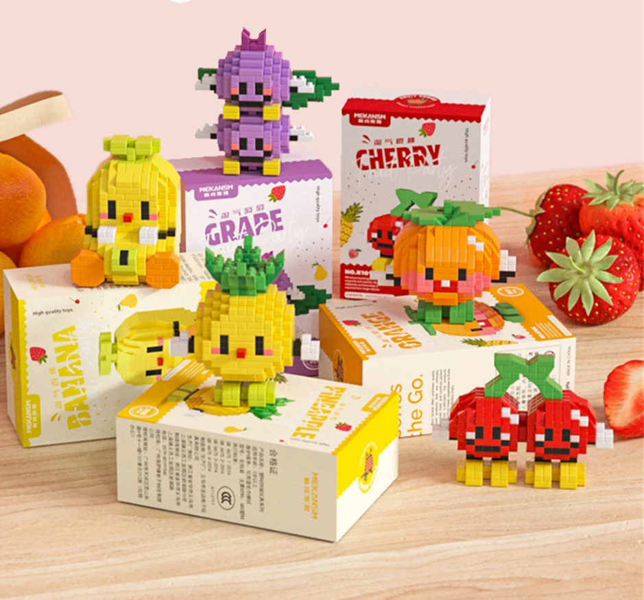 Cute Fruit (Strawberry/Avocado/Orange/Grape/Watermelon/Cherry/Kiwi/Durian/Banana/Peach/Pineapple/Mangosteen ) Mini Building Blocks - 12 Styles