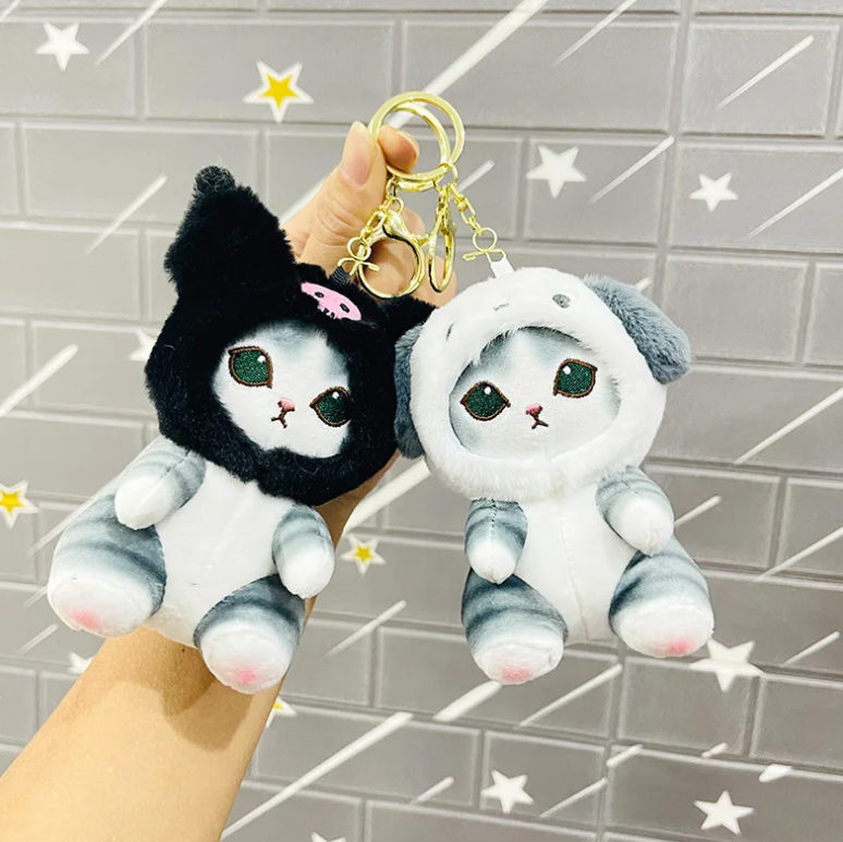 4pcs/set Mofusand Cat With Dress Up Plush Keychains 13cm