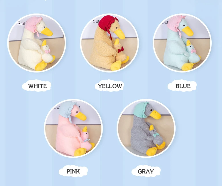 Mummy Duck Holding The Duckling Plush Toys 25/35cm 2pcs - White/Brown/Grey/Blue/Pink