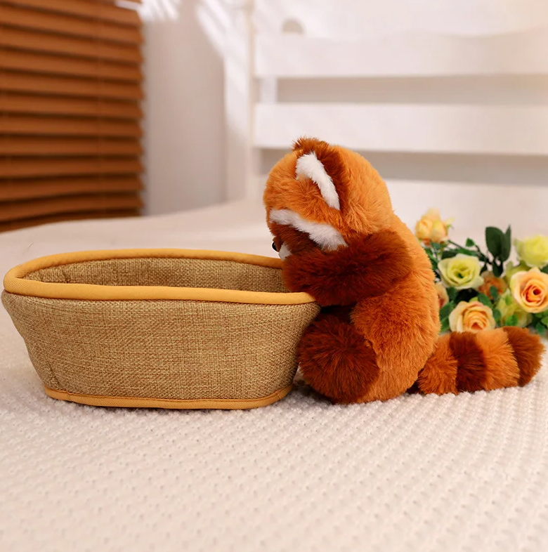 Dog(Poodle)/Red Panda In Basket Plush Toys 21cm - Brown/White/Grey