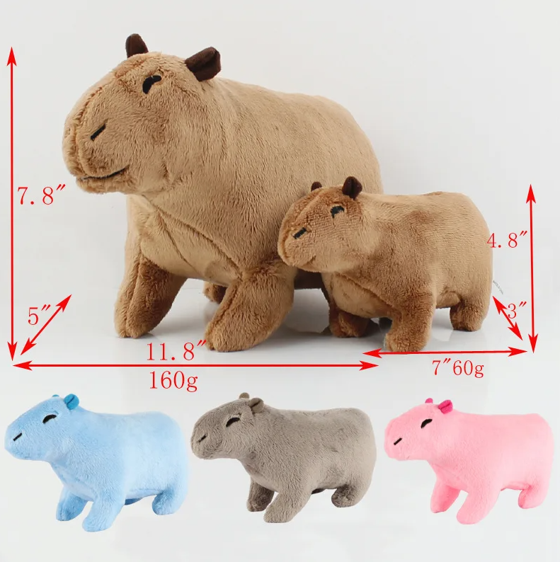 Cute Capybara Plush Toys 18/30cm - Grey/Blue/Pink/Brown