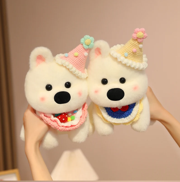 Cute Dog (West Highland White Terrier) With Scarf Or Party Hat Plush Toys 25cm - 10 Styles