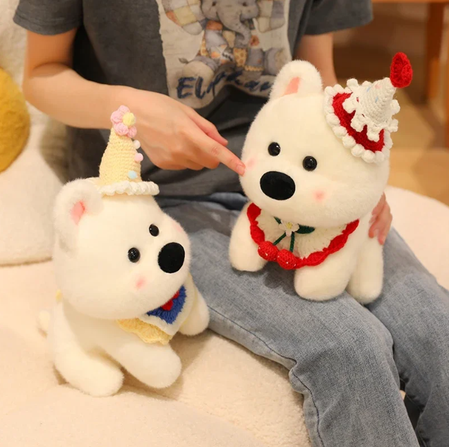 Cute Dog (West Highland White Terrier) With Scarf Or Party Hat Plush Toys 25cm - 10 Styles