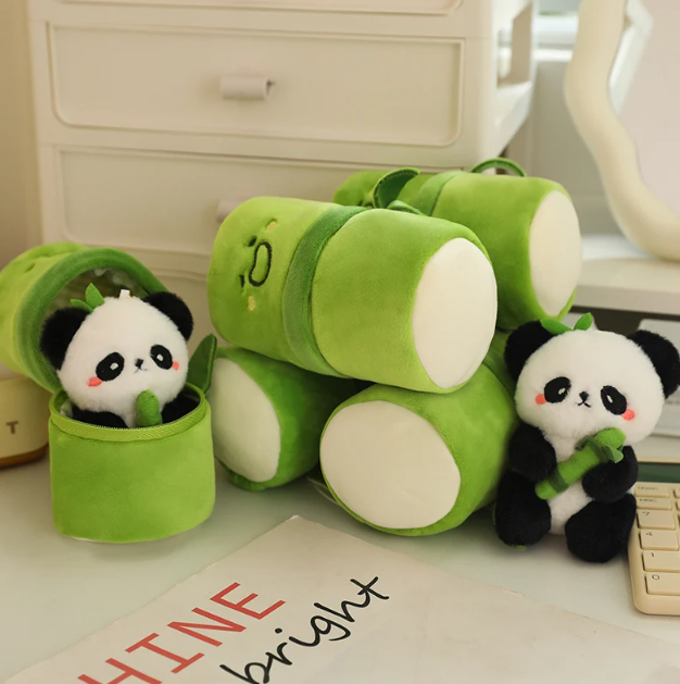 Cute Panda In Bamboo Plush Keychains 10cm