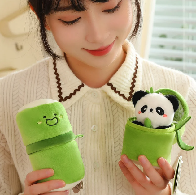 Cute Panda In Bamboo Plush Keychains 10cm
