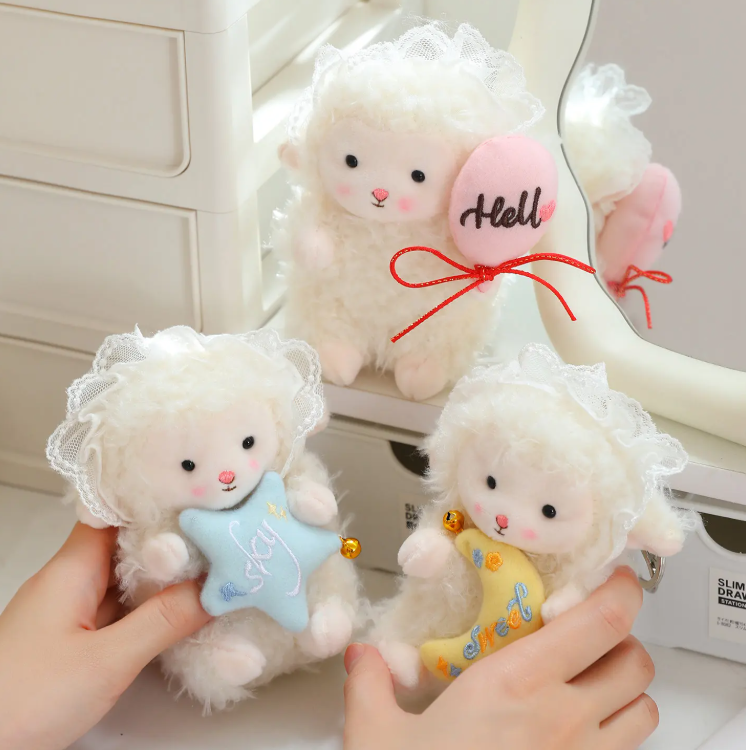 Cute White Sheep/Lamb Plush Keychains 10cm - 3 Styles
