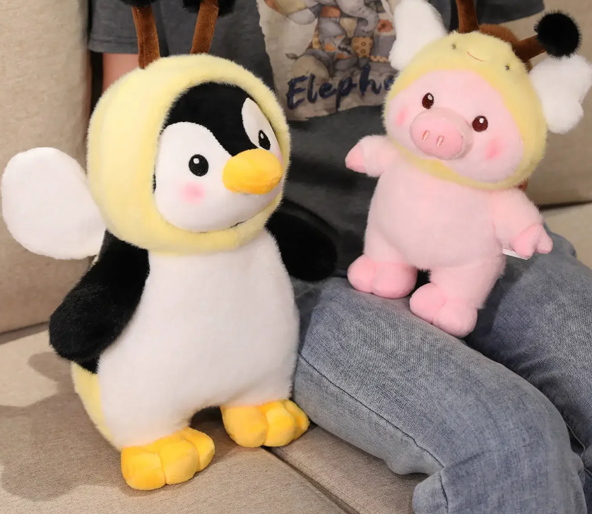 Cute Animal(Bear/Pig/Penguin) With Bee Dress Up Plush Toys 33/43cm
