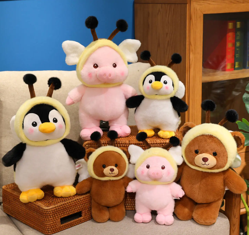 Cute Animal(Bear/Pig/Penguin) With Bee Dress Up Plush Toys 33/43cm